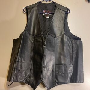 Vtg Park V Leather Motorcycle Vest Sz 54 Black Biker